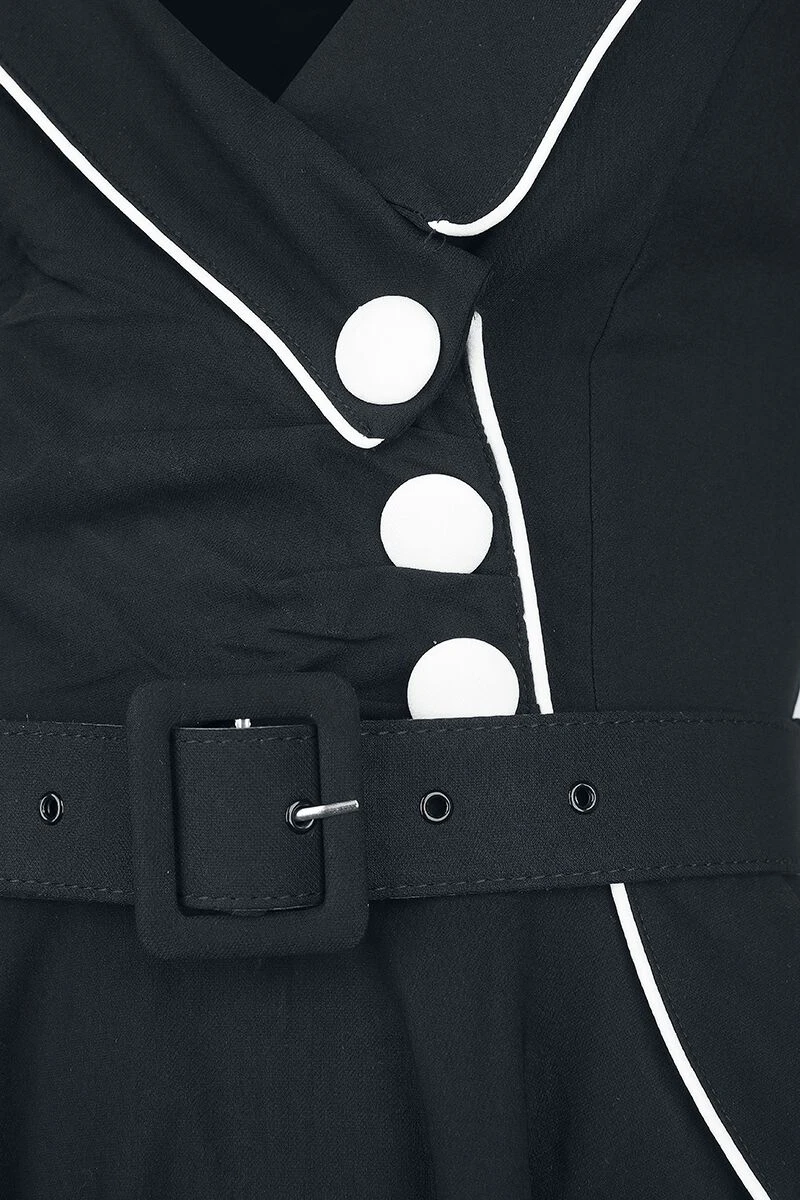 "Asymmetrical Neckline Piping Detail Flare Dress" Medium-length Dress Black-white By Voodoo Vixen - Image 3