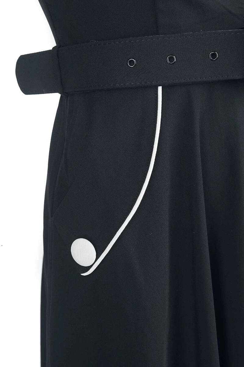 "Asymmetrical Neckline Piping Detail Flare Dress" Medium-length Dress Black-white By Voodoo Vixen - Image 4