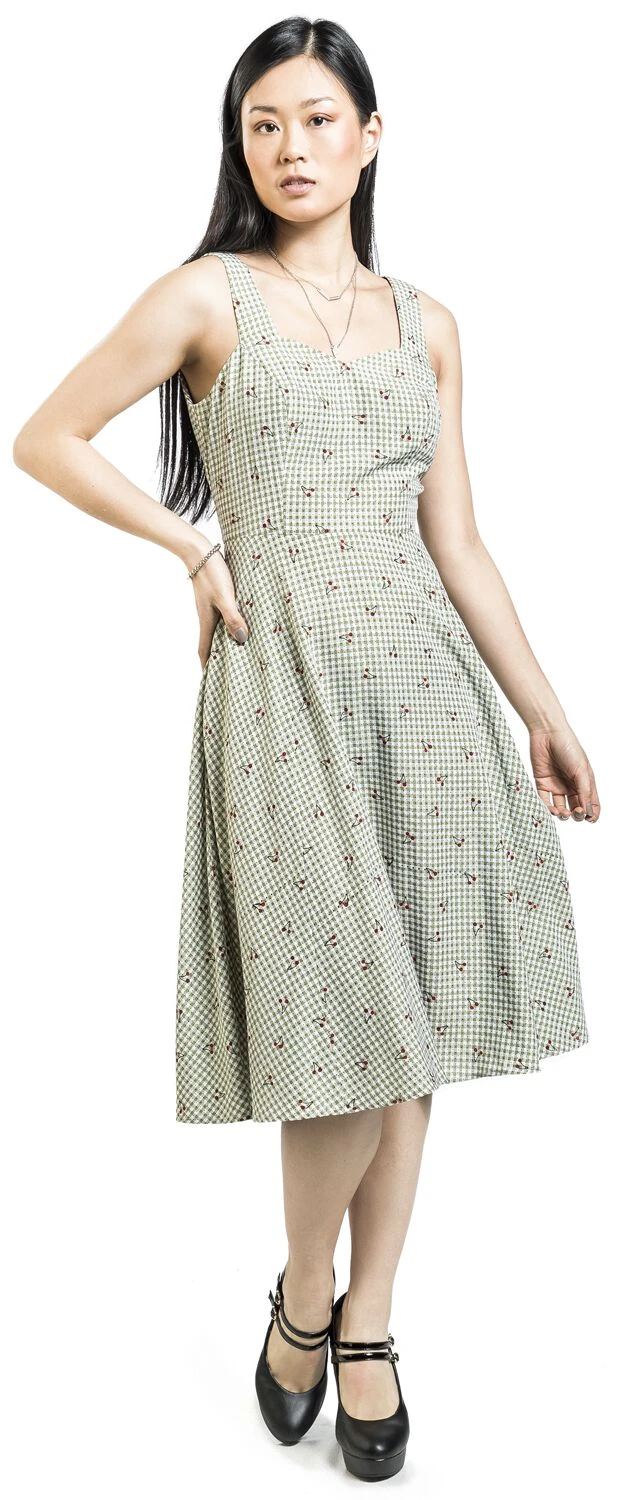 "‘Day Of Love’ Cherry Dress" Medium-length Dress Green-white By Banned Retro - Image 4