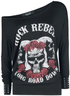 "Long-sleeved Shirt With Skull And Roses Print" Long-sleeve Shirt Black By Rock Rebel By EMP